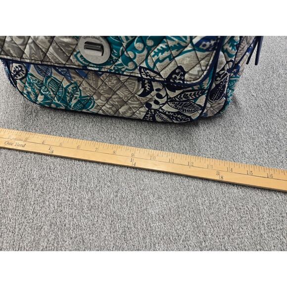 Vera Bradley Quilted Handbag Purse Blue Green Floral Print Shoulder Tote - Picture 9 of 10